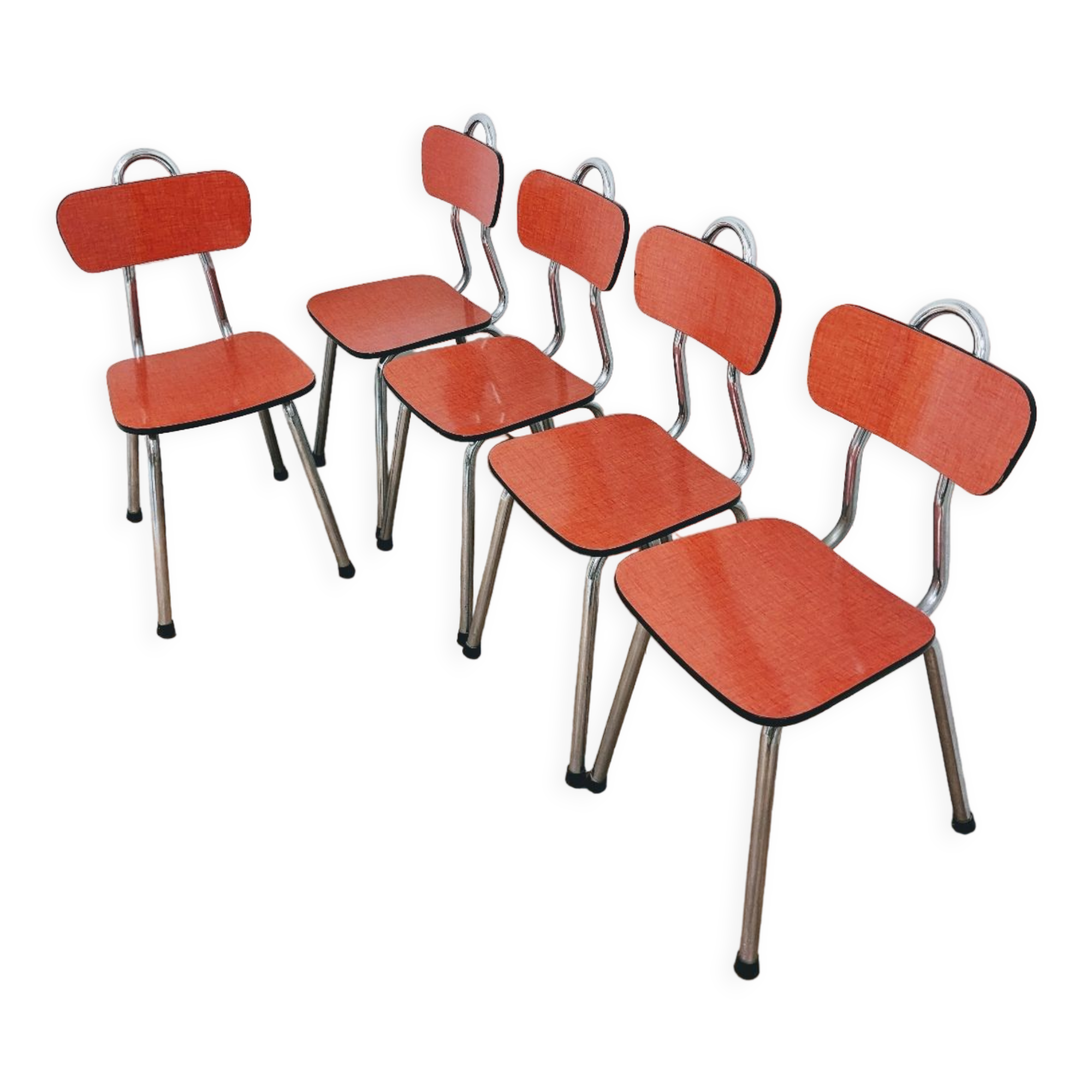 5 vintage Formica red chairs