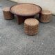 A coffee table and four rope stools 1960/1970