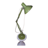 lampe architecte vintage, articulée sur socle en métal peint vert "kaki"