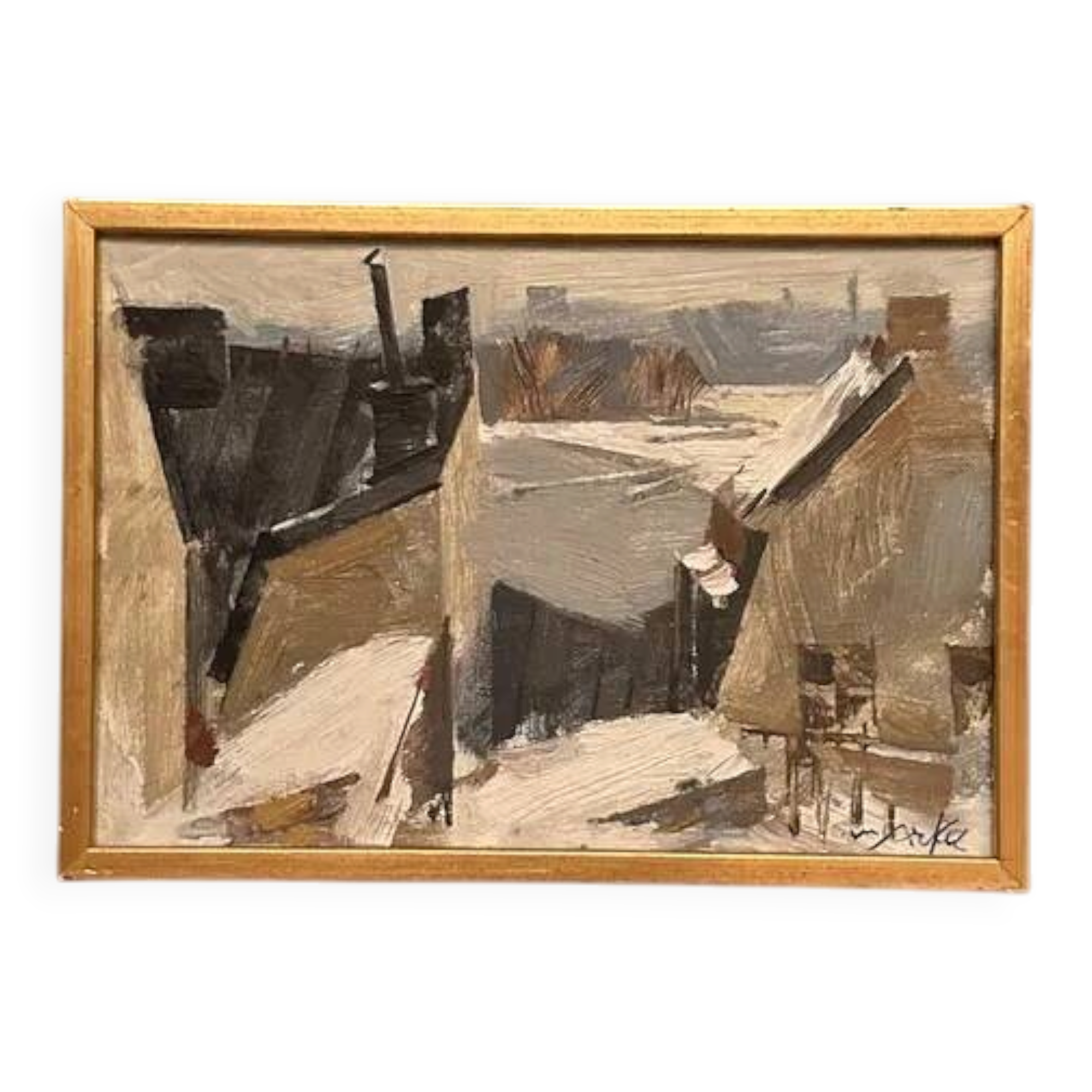 Original Dutch Oil on Canvas – “Rooftops” by Adrian van Arkel (1924–2006)