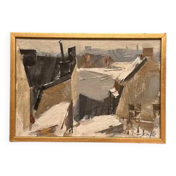 Original Dutch Oil on Canvas – “Rooftops” by Adrian van Arkel (1924–2006)