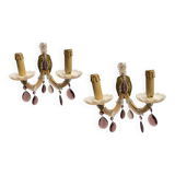 Lot de 2 appliques en verre opalin rose