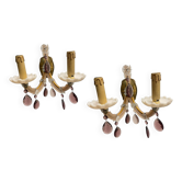 Pink Opaline Glass Sconces Set of 2