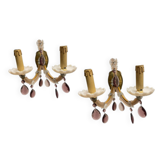 Lot de 2 appliques en verre opalin rose