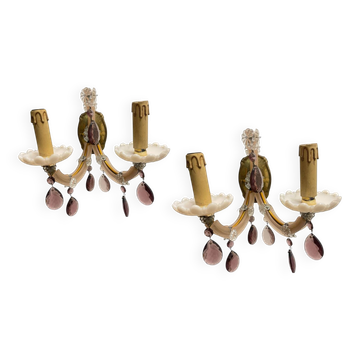 Pink Opaline Glass Sconces Set of 2
