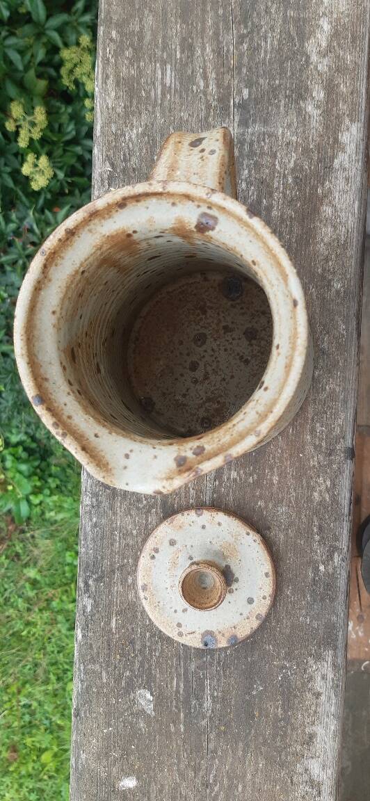 Pyrite stoneware jug with lid, France, 1970