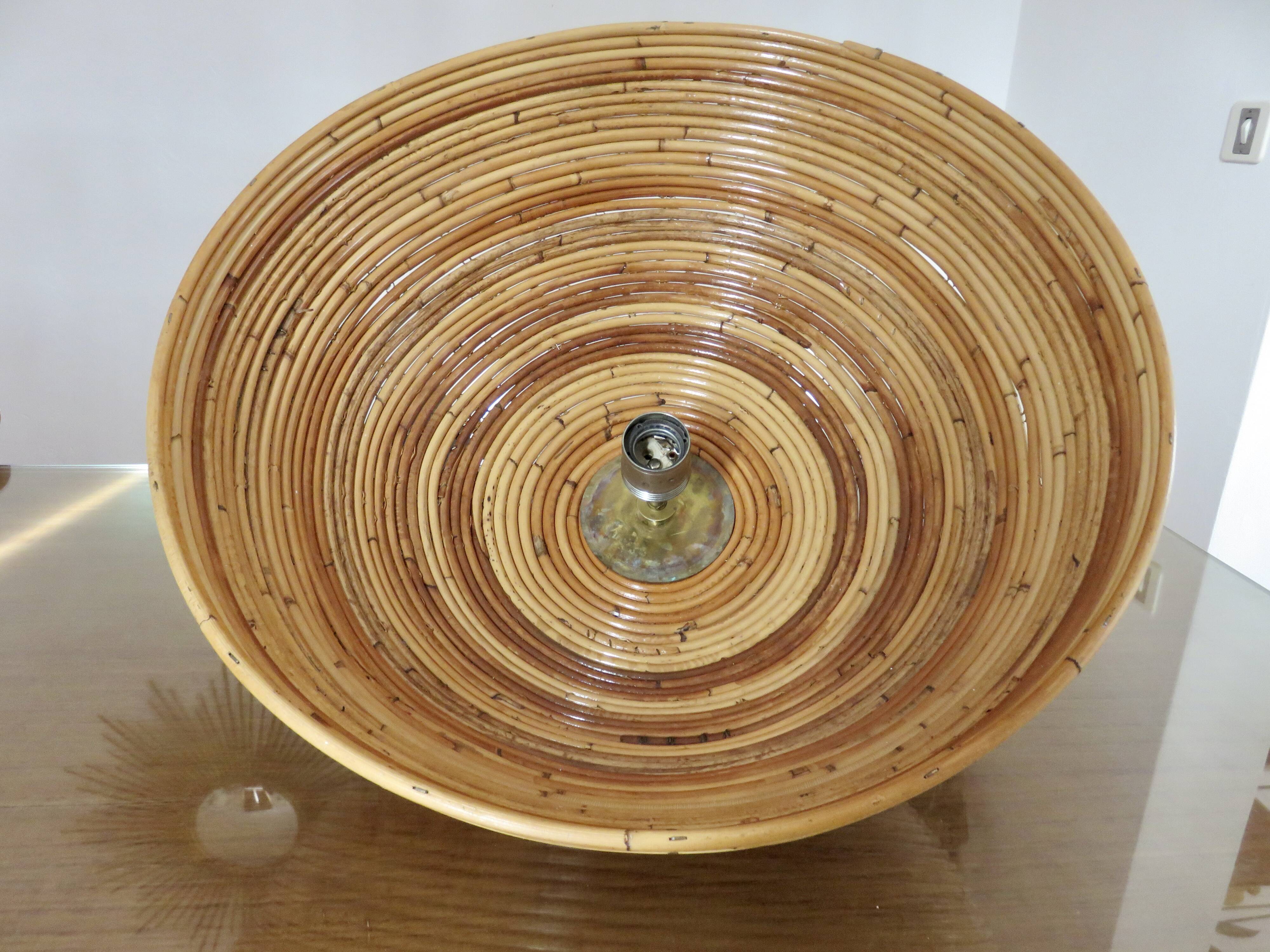 Rattan and brass pendant light 1970