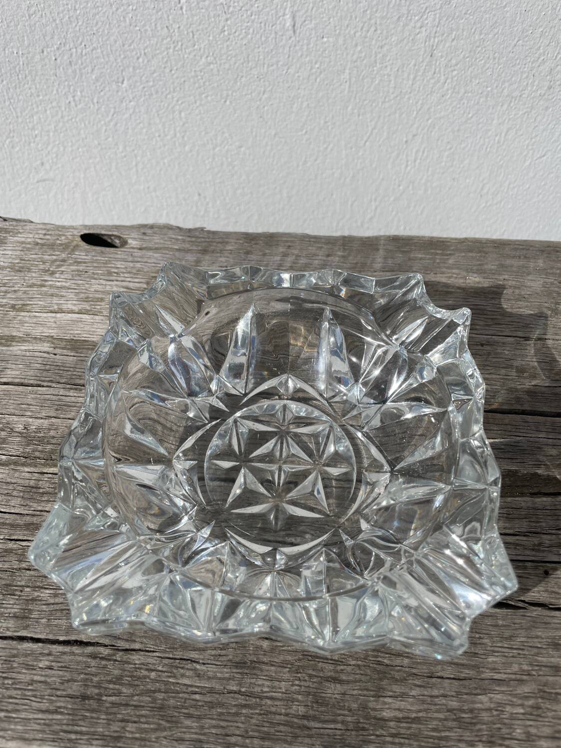 Clear cut glass ashtray 1970