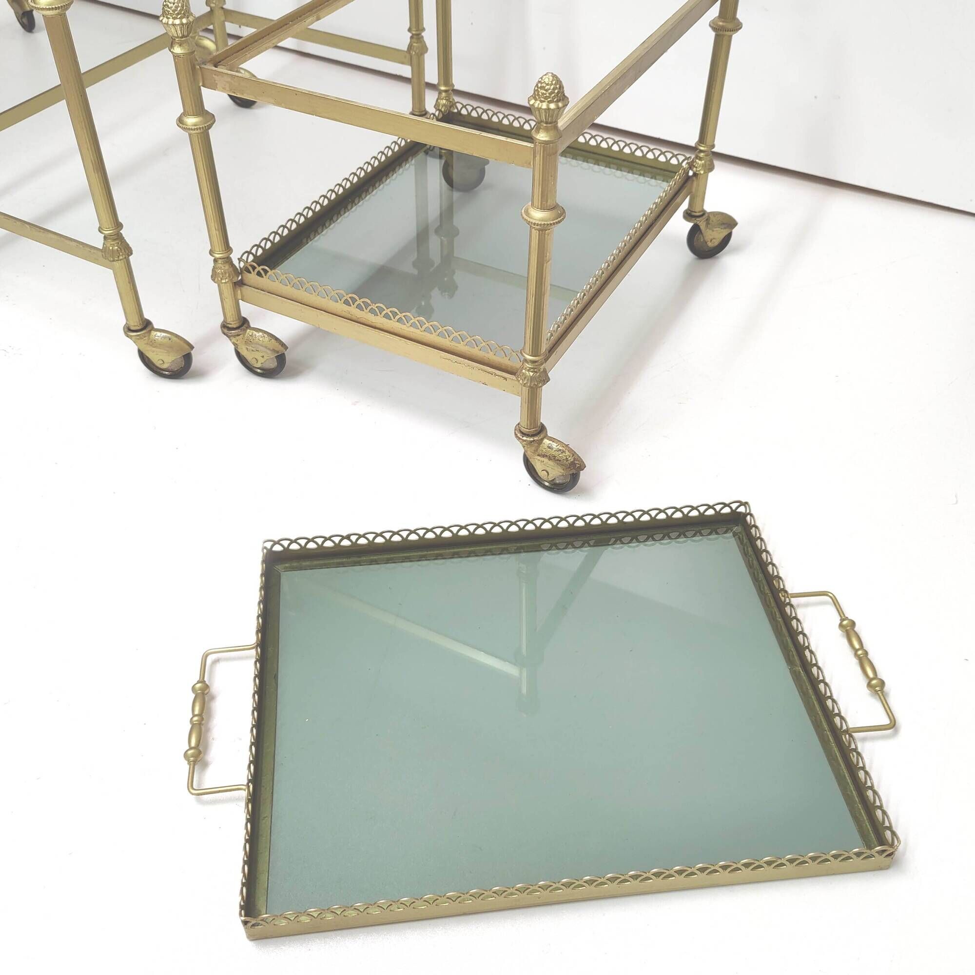 Desserts nesting tables gilded metal and smoked glass