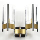 Gaetano Sciolari Large Wall Sconces / Sconces, Chrome, Brass, Glass, 1970s