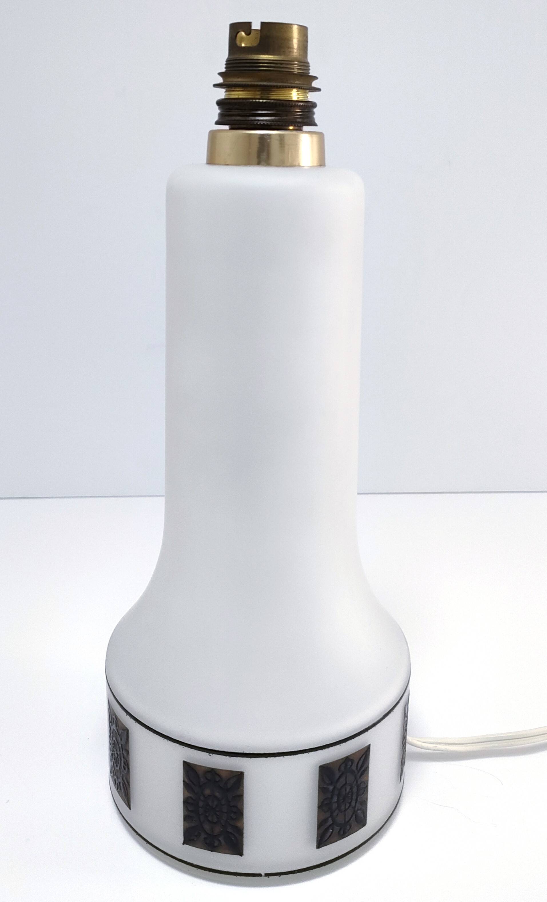 Opaline lamp base frieze stylized flowers 70s