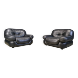 Set of black leather lounge chairs by Sapporo for Mobil Girgi, 1970s