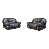 Set of black leather lounge chairs by Sapporo for Mobil Girgi, 1970s
