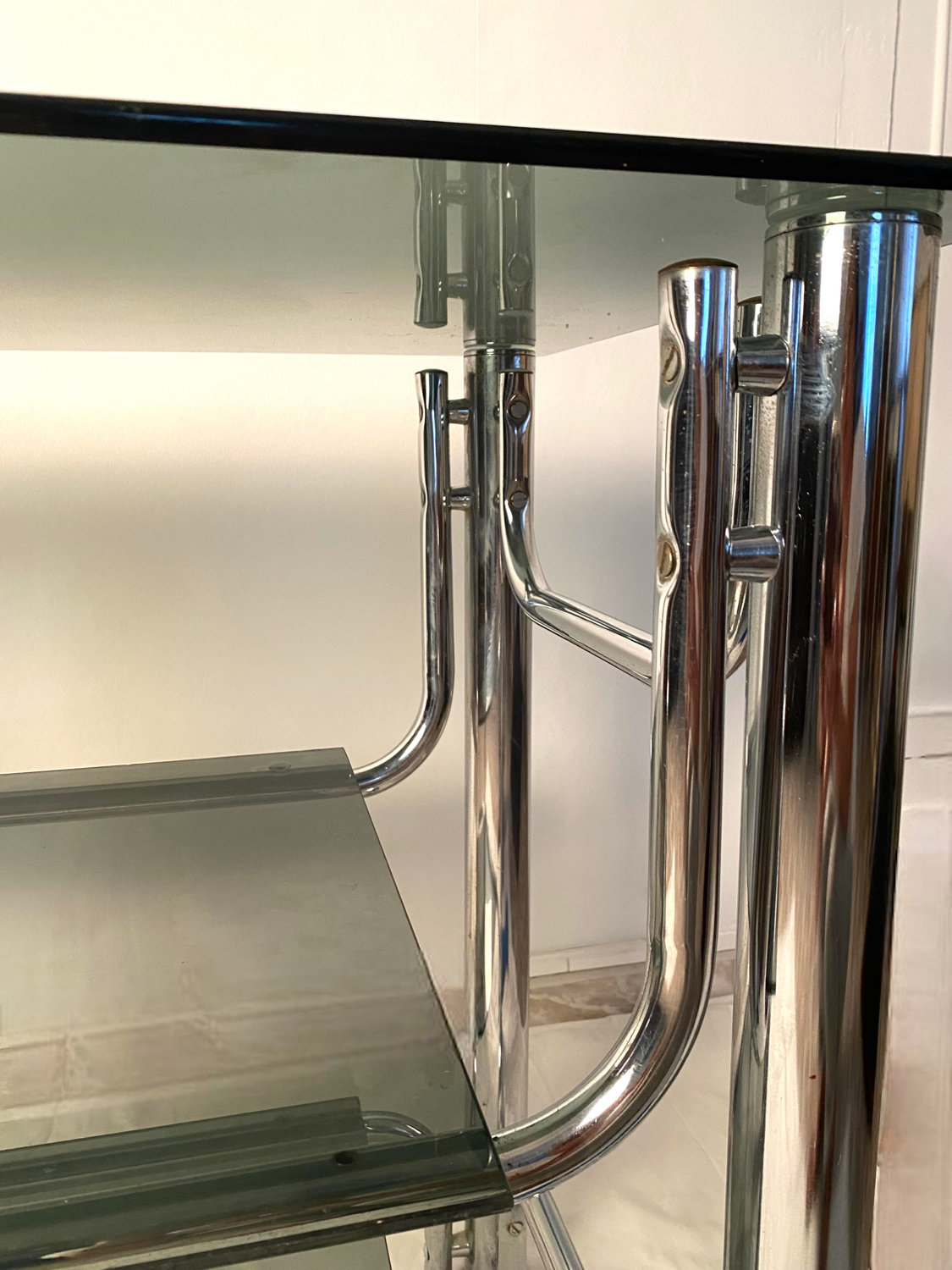 Console smoked glasses, chrome structure, 70s