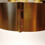 Italian 3-light suspension UFO brushed aluminium and golden brass 1970