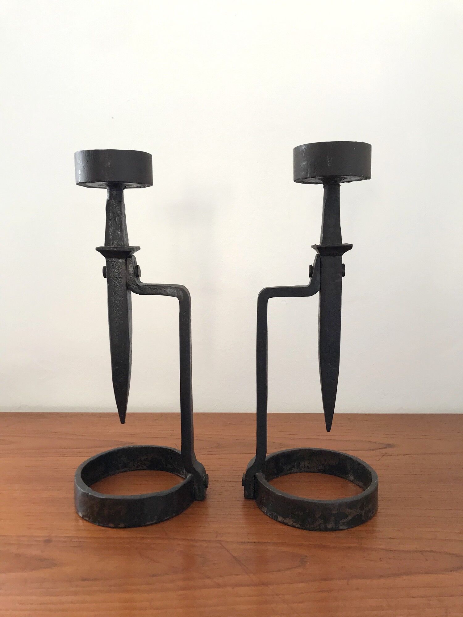 Wrought iron candlesticks brutalist art 70s