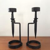 Wrought iron candlesticks brutalist art 70s