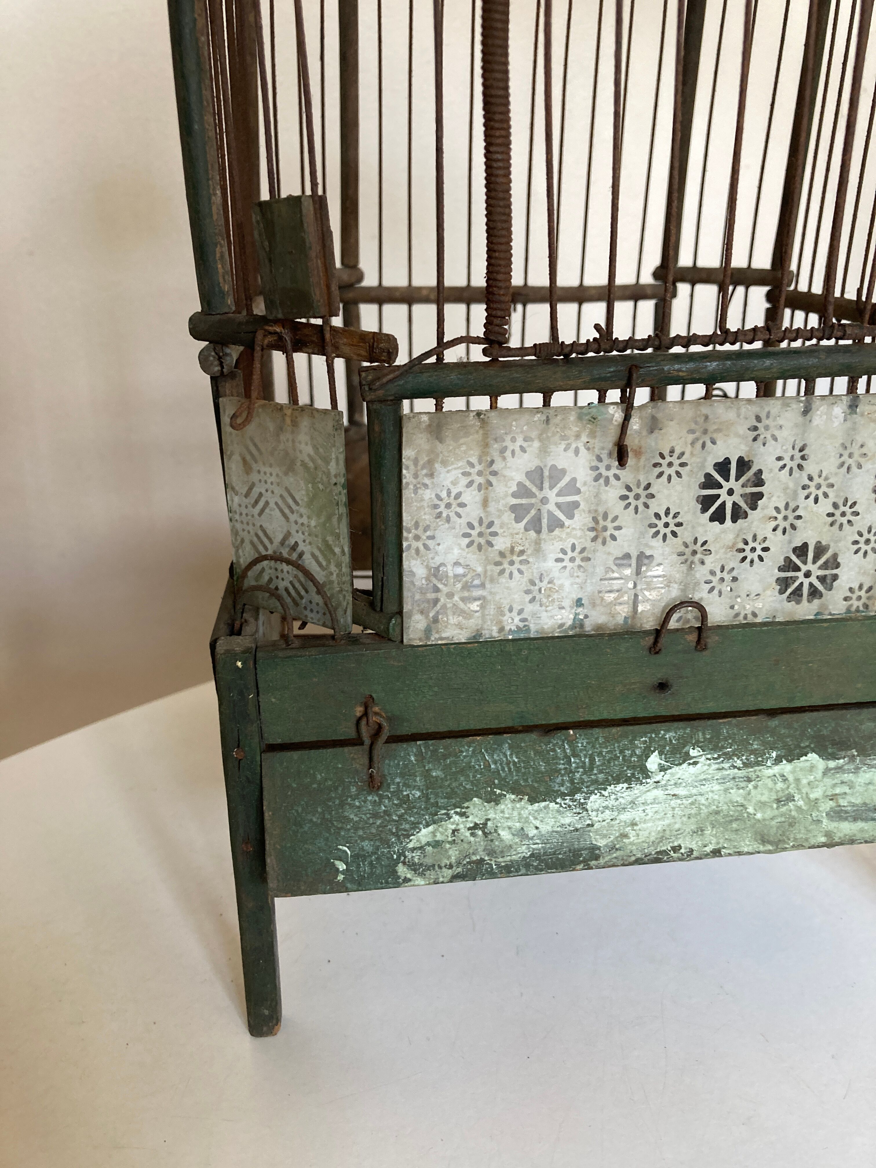 Octagonal bird cage made of wood and wire around 1920