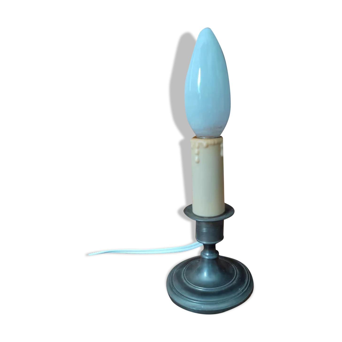 Lampe salon chevet bougeoir base étain