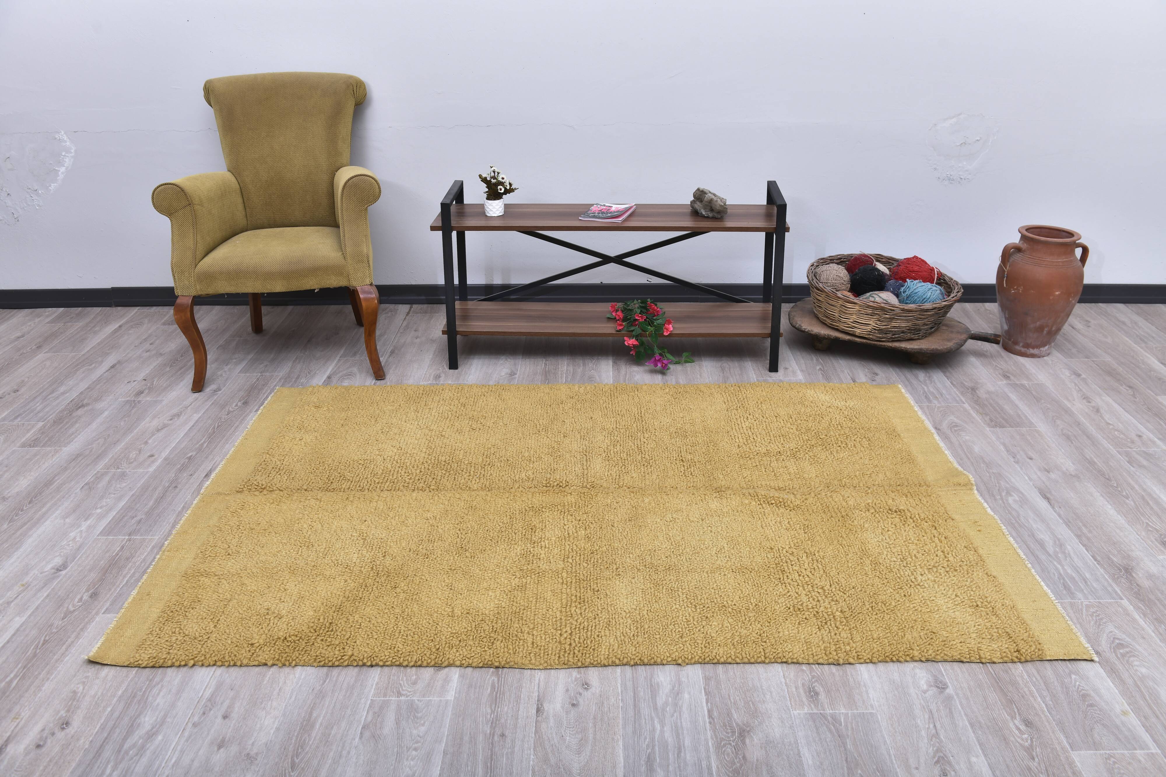 Mustard Moroccan Wool Berber Rug 133x211Cm