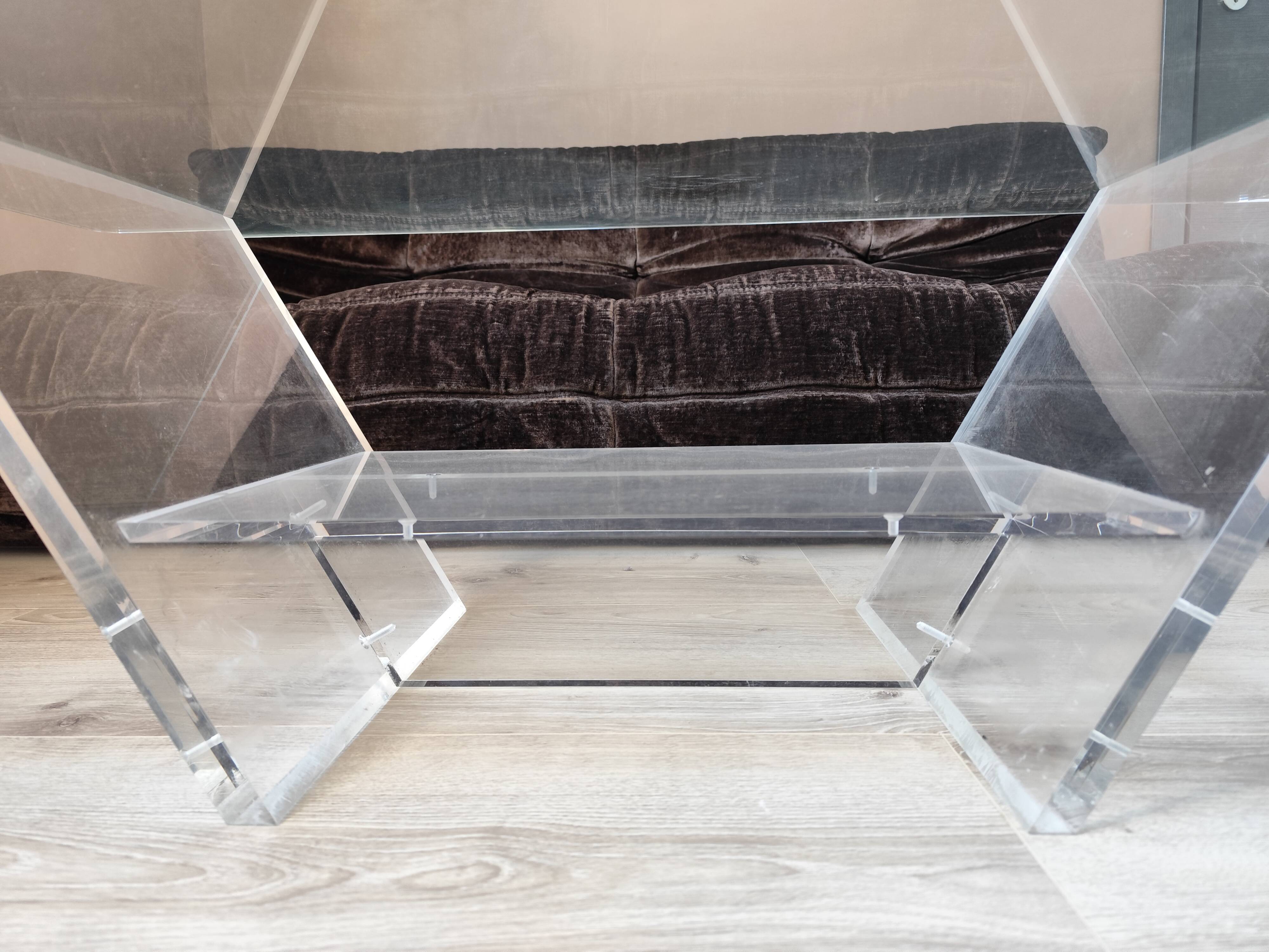 Vintage David LANGE glass & altuglas coffee table circa 1970