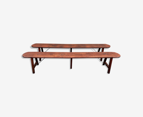 Paire de bancs de campagne en chene 2m35