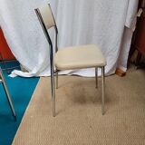 Set of 4 chairs chrome metal and skaï greige 70s.
