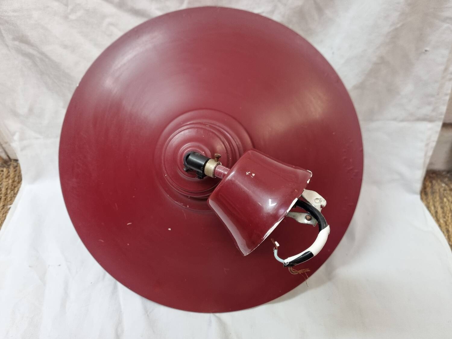 Industrial red enameled sheet metal pendant light