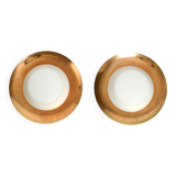 Pair of Mid Century wall or ceiling lamps made of glass with copper-plated