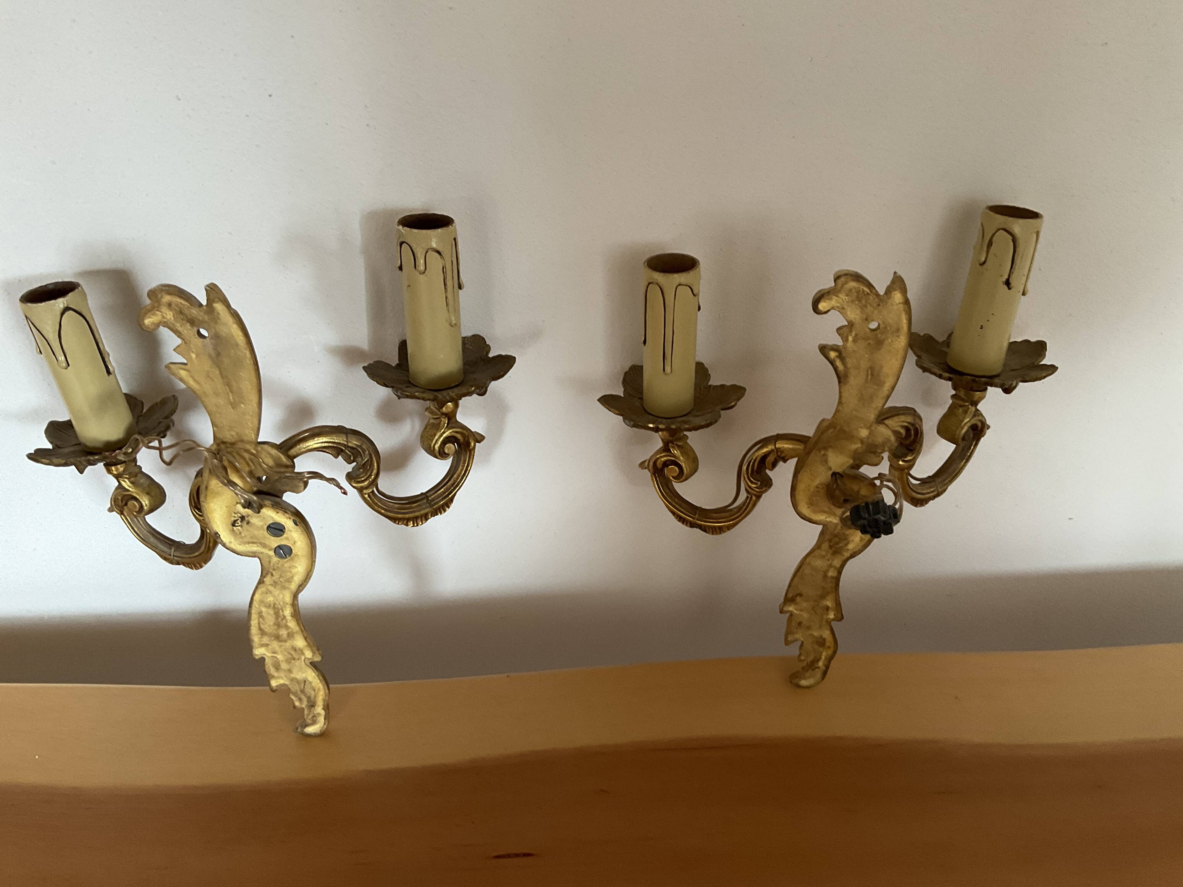 Pair of gilded bronze wall lights