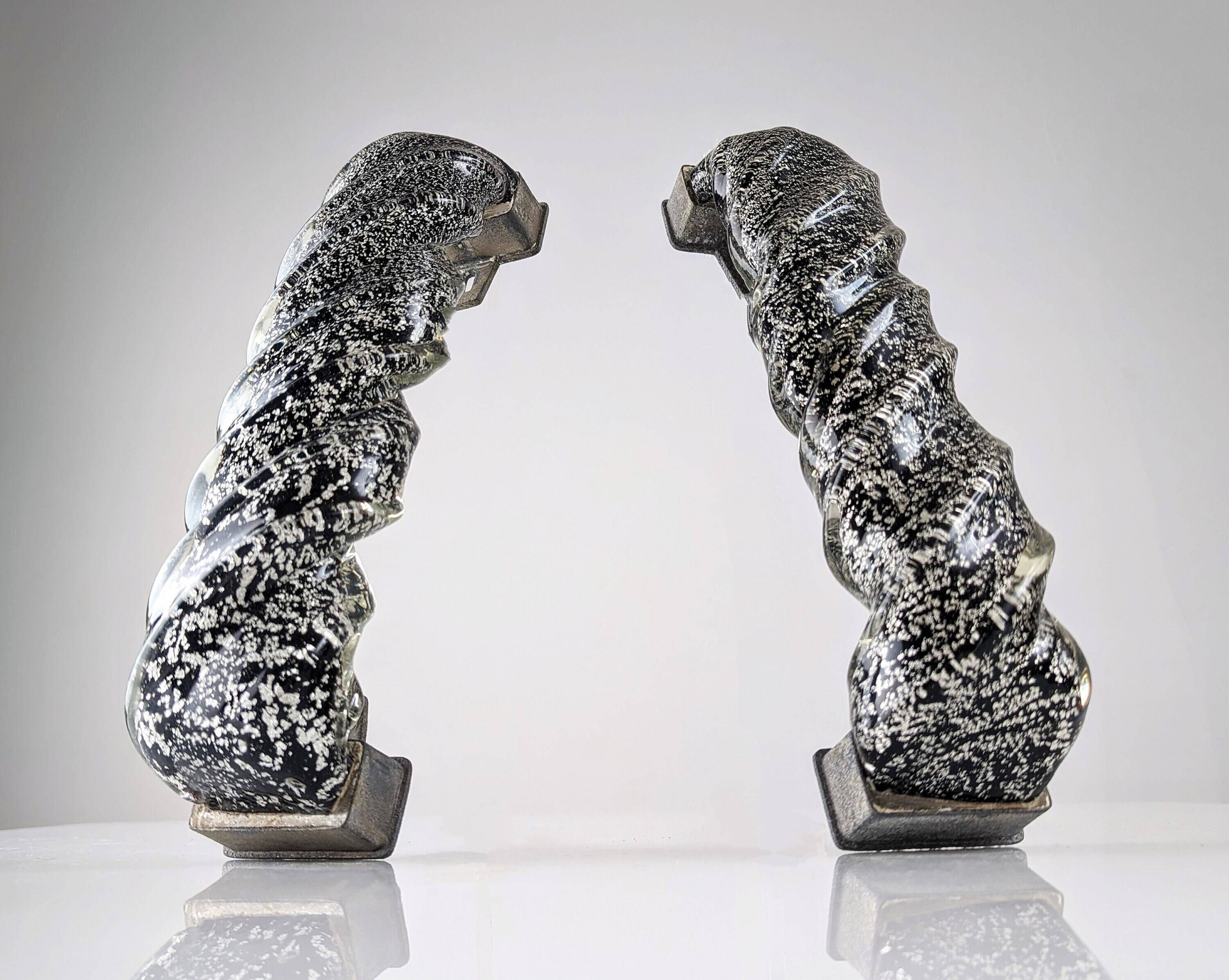 Pair of Hand-Blown Murano Glass Spiral Door Handles with Silver Dust, 1960s