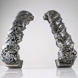 Pair of Hand-Blown Murano Glass Spiral Door Handles with Silver Dust, 1960s