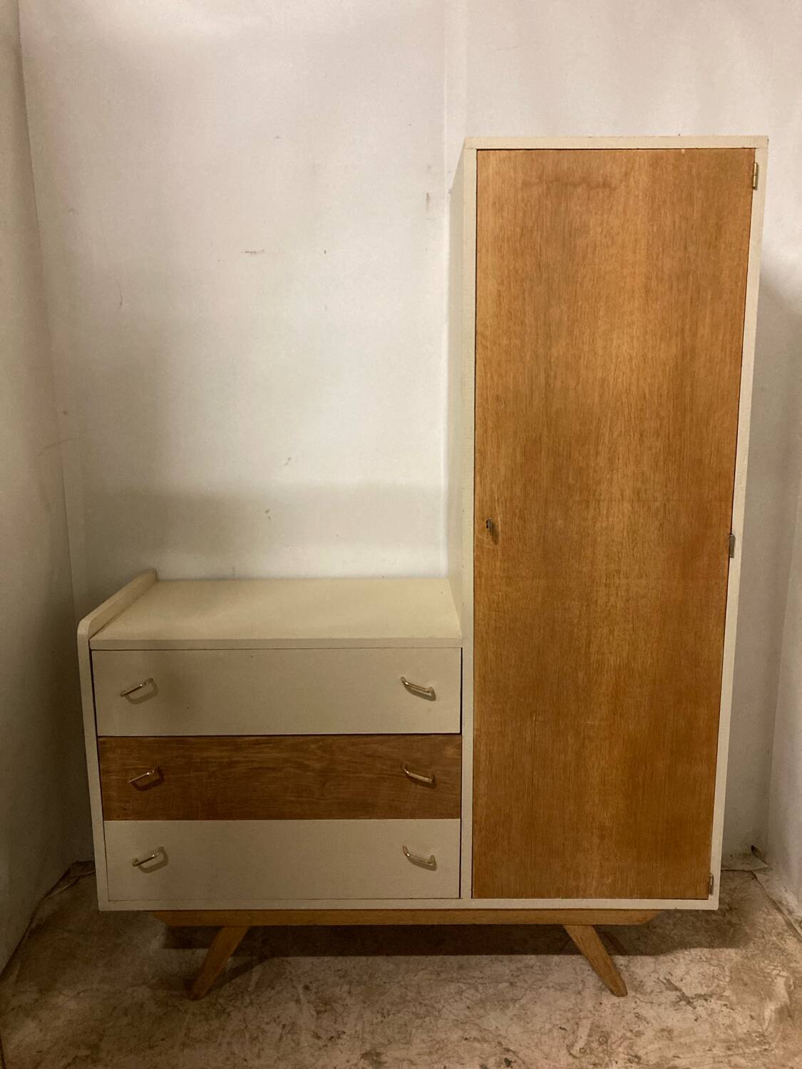 Renovated vintage asymmetrical wardrobe