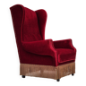 1960s, Danish wingback armchair, original, furniture velour, oak wood legs.