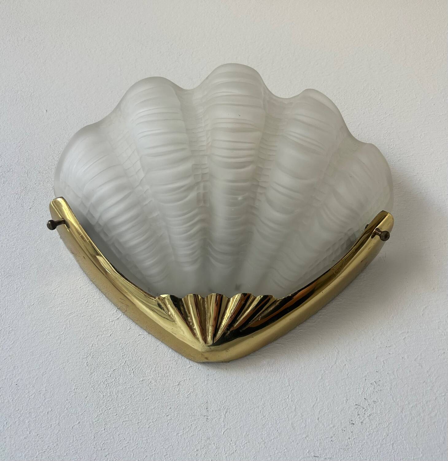 Vintage wall lamp, brass and sandblasted glass, France 1960