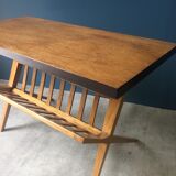 Coffee table, magazine rack with compass feet