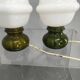Pair Czech 1970s Milk Glass and Green Ceramic Table Lamps