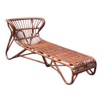 chaise longue vintage en rotin 1970 Viggo Boesen