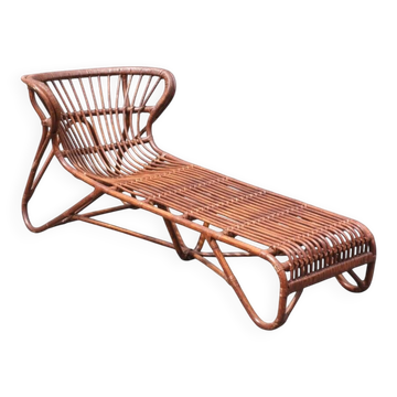 chaise longue vintage en rotin 1970 Viggo Boesen