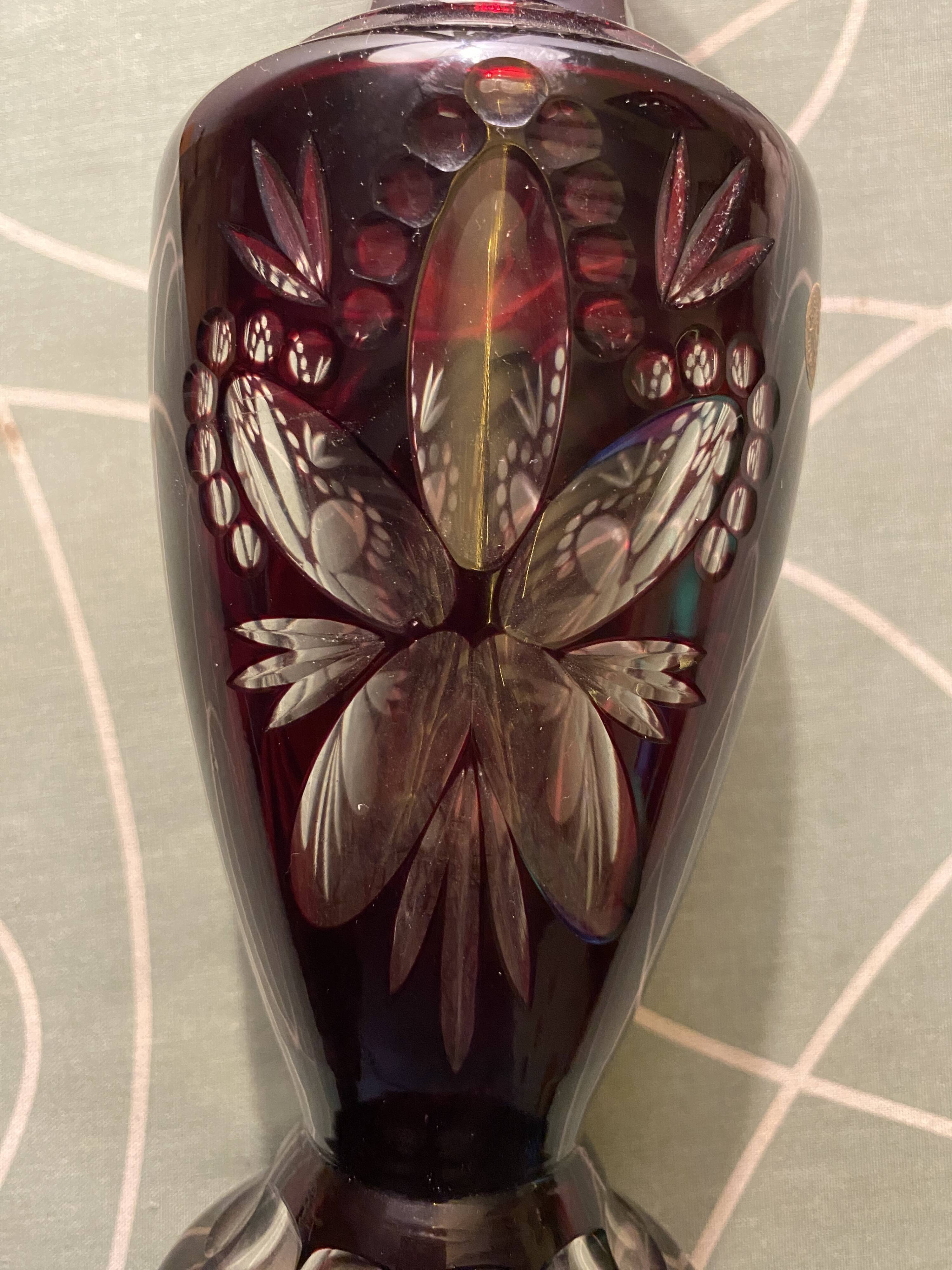 Ruby red cut Bohemian crystal vase - Bohemia Crystal