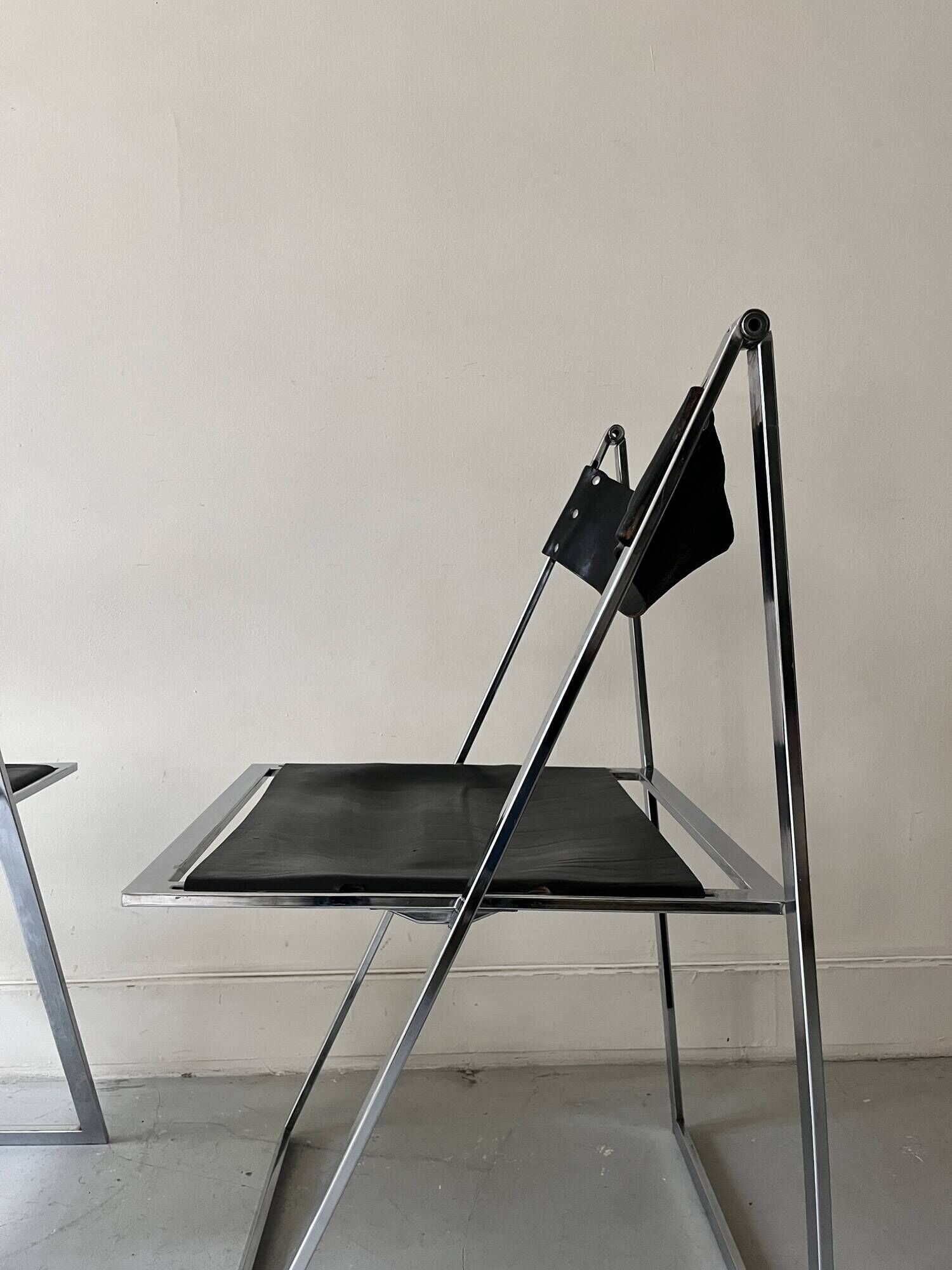 Set of 2 folding chairs in leather and chrome model Elios by Fontini & Geraci, Italy 1970