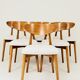 Set of 6 Dining Chairs, Light Beech Wood, White Bouclè Fabric, Modern 