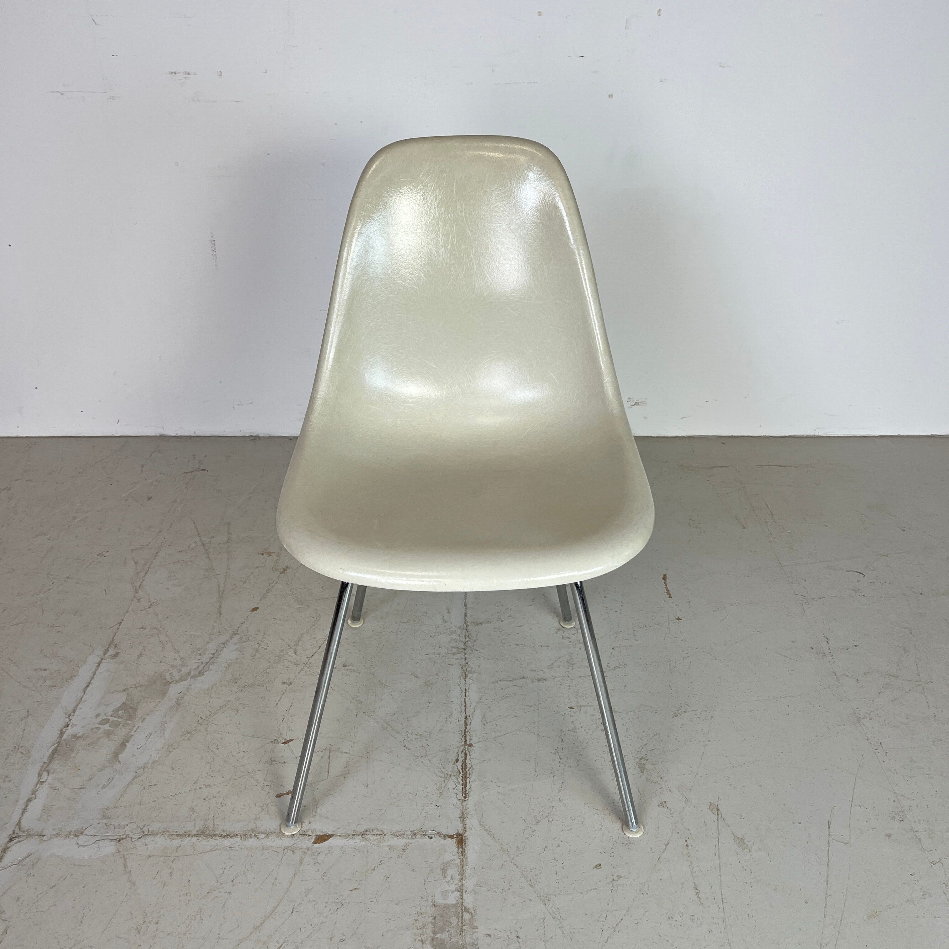 Vintage Eames Herman Miller DSS side chairs in parchment
