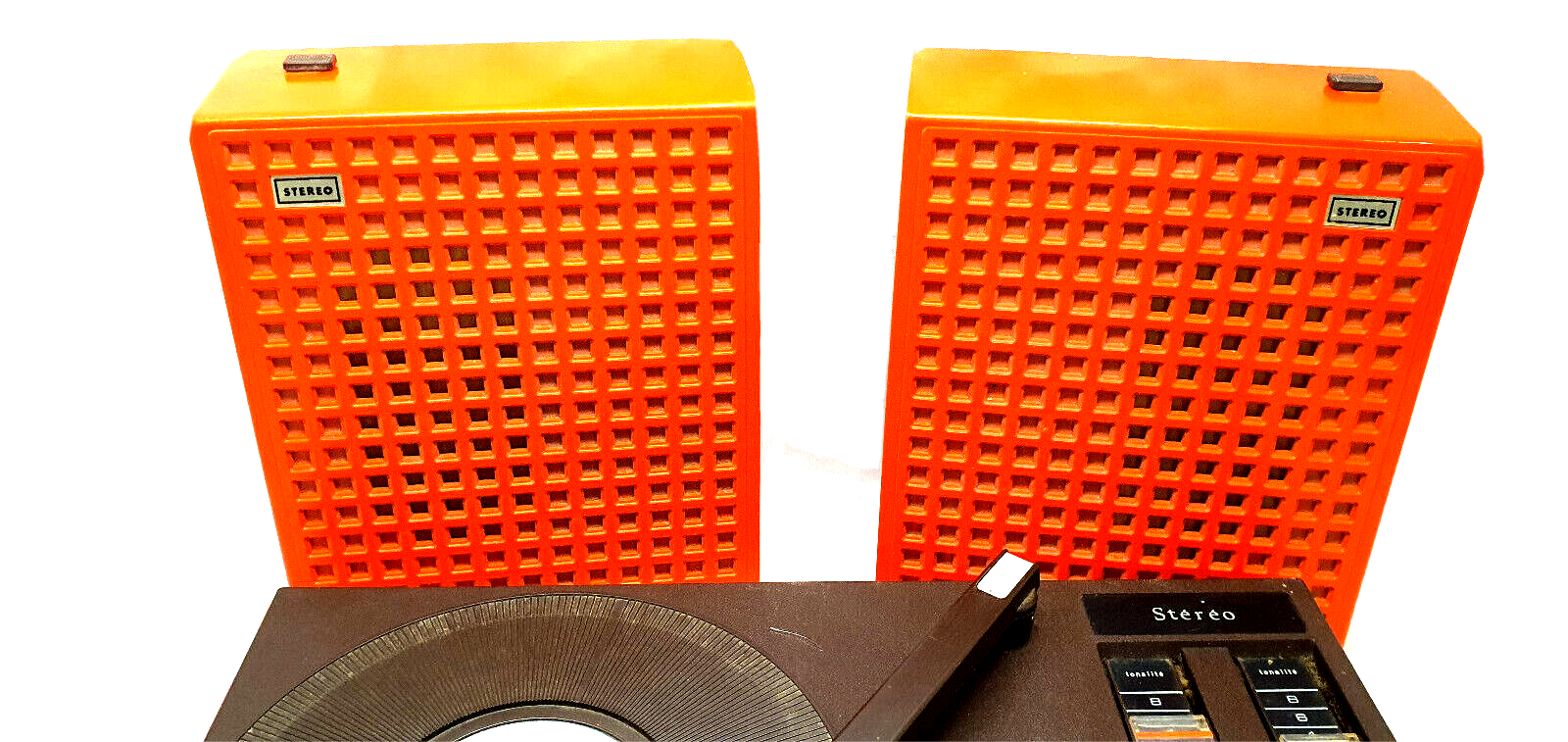 Old thomson stereo record player batteries and vintage sector orange