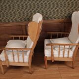 Pair of armchairs with ears of the 50s in oak