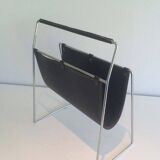 Chrome and black leather magazine rack