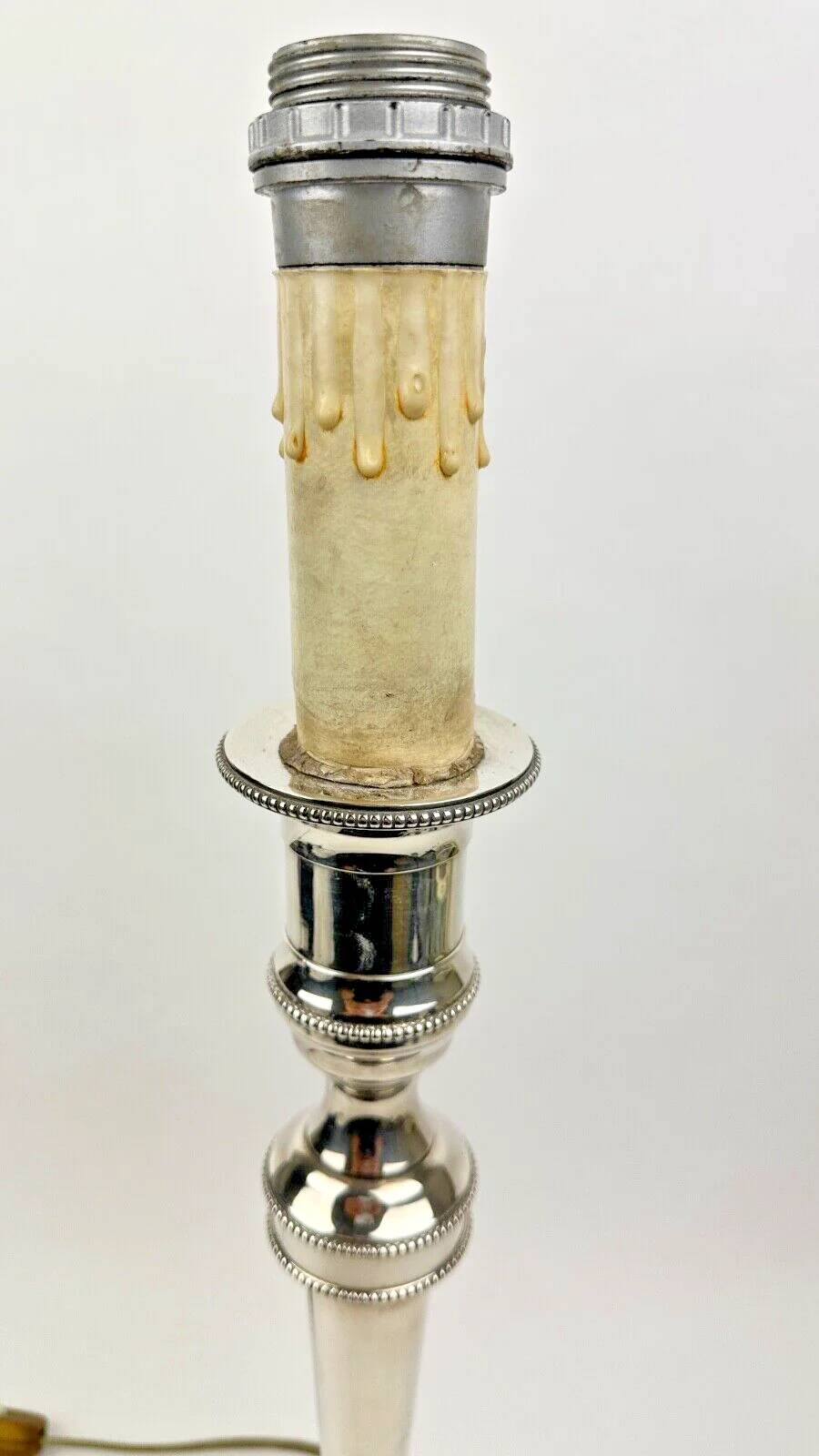 Silver-plated bronze lamp base, candlestick converted into a lamp, H. 53.5 cm