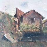 Painting on canvas alpine landscape