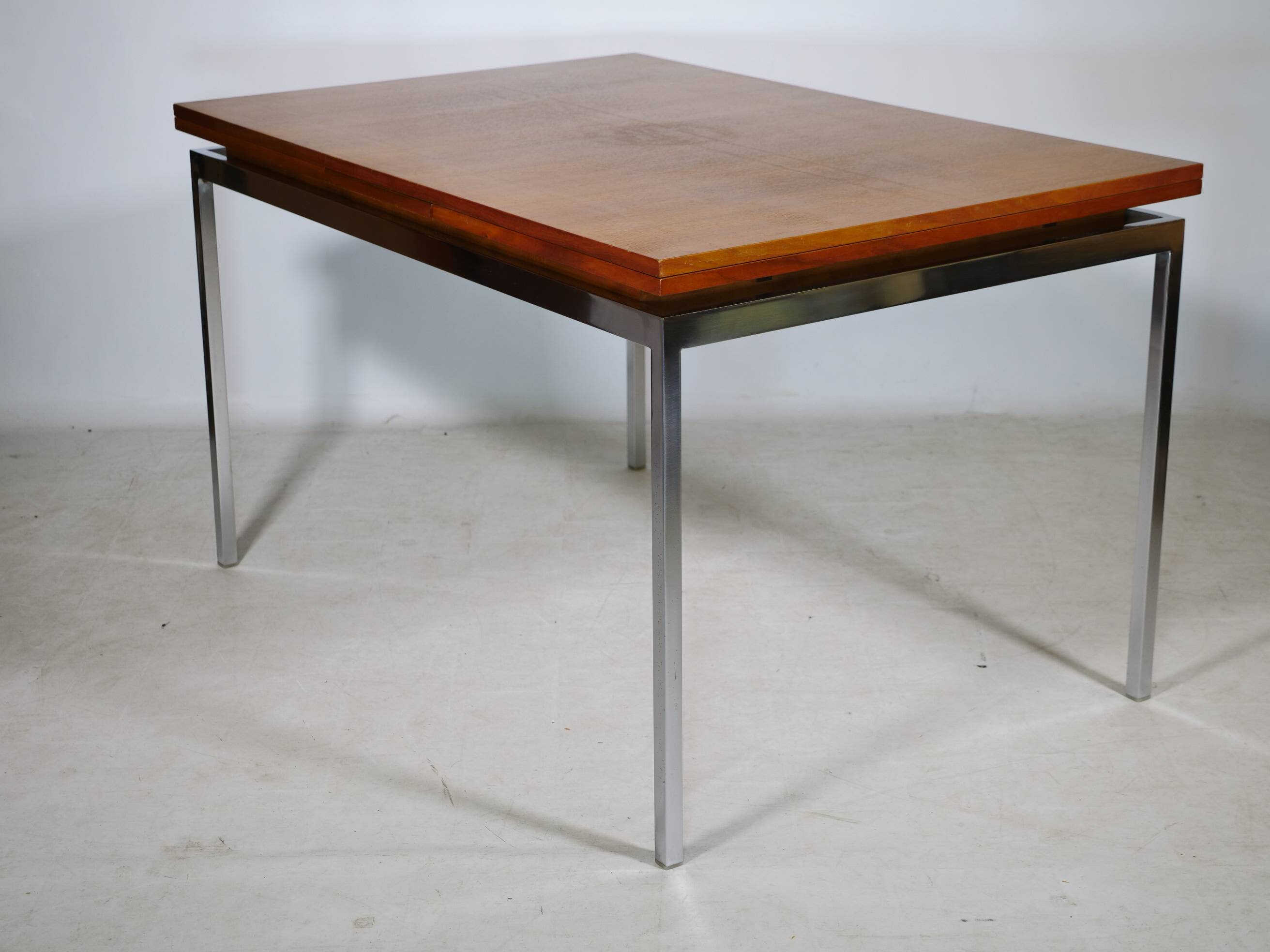 Mid Century Walnut Dining Table with Chrome Base, 1960s