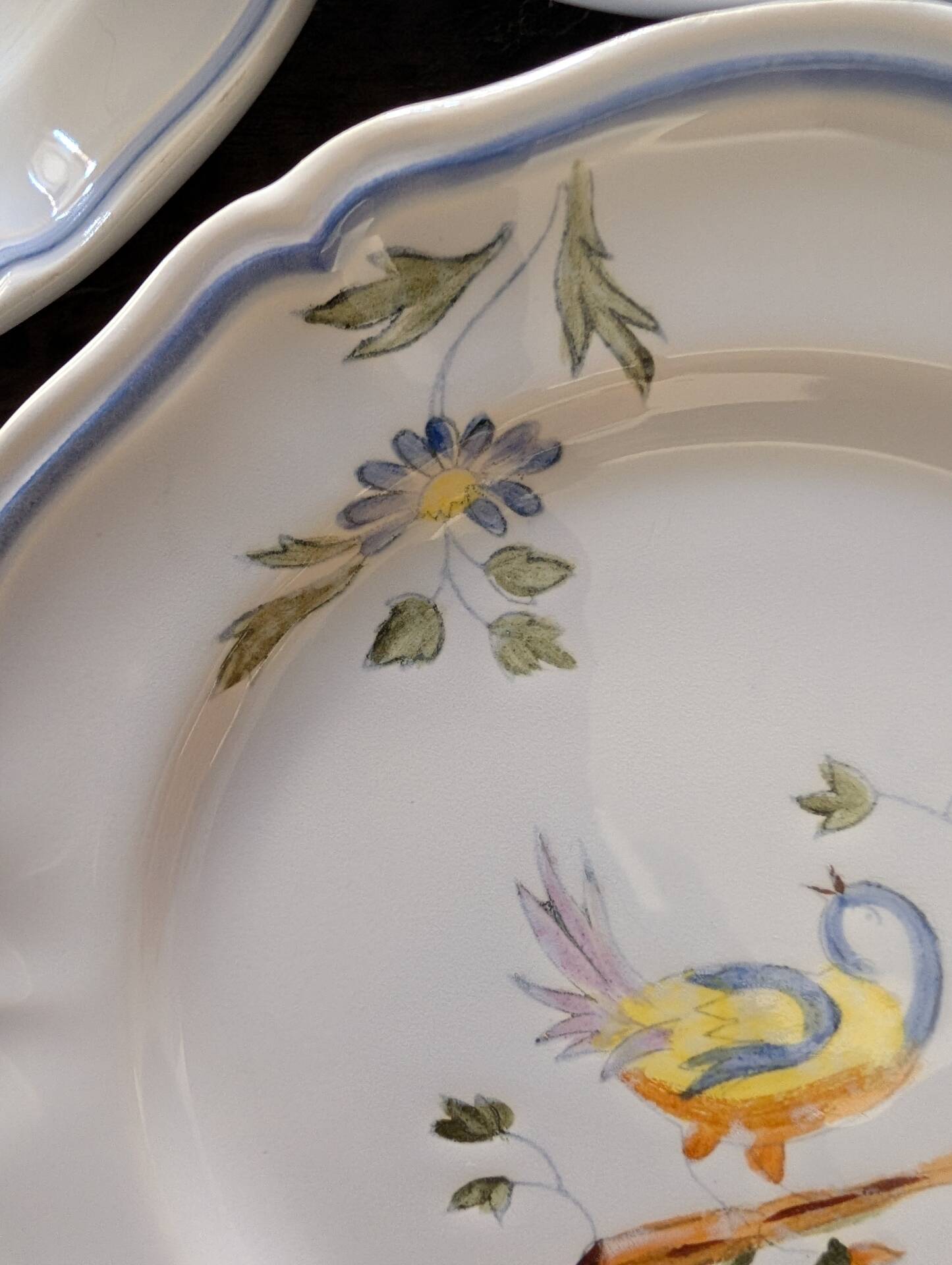 7 hand-painted earthenware dessert plates – France, 1950s